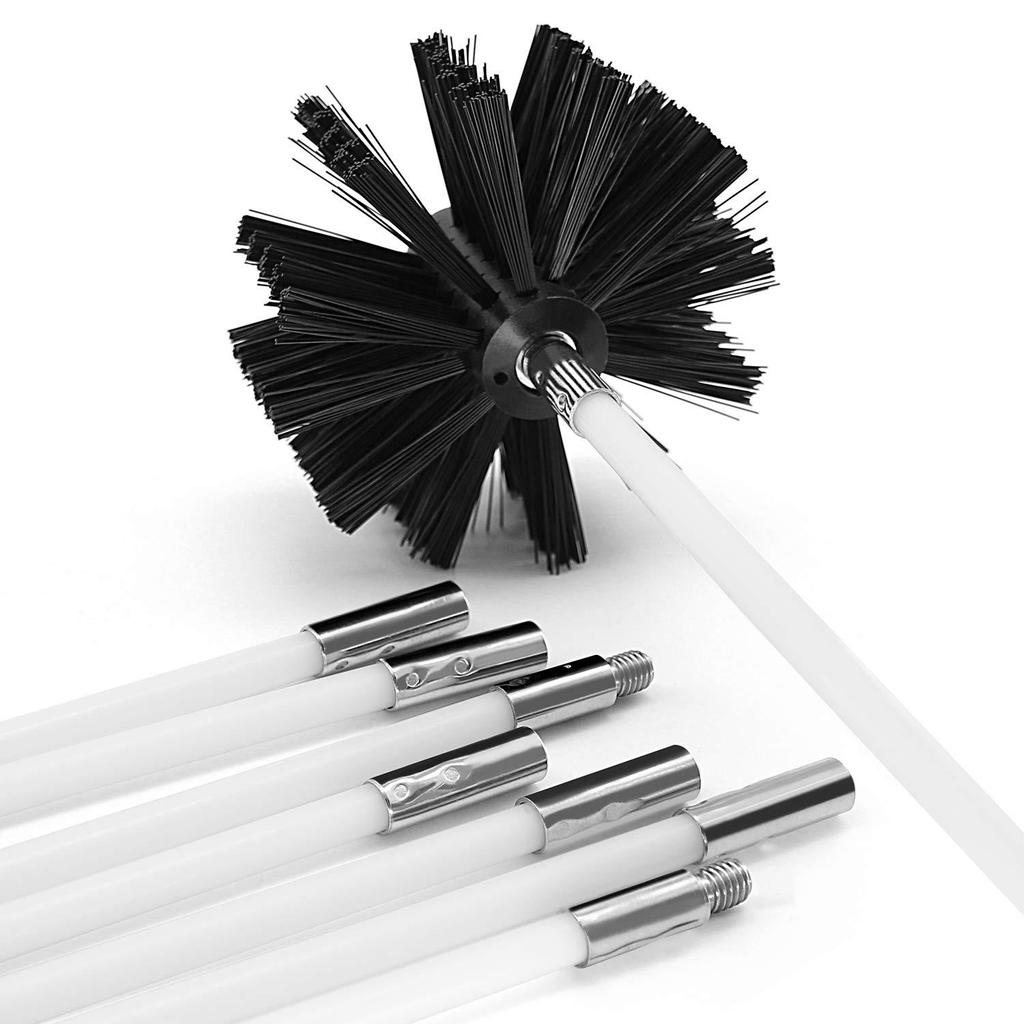15 Pcs Chimney Cleaning Brush, 12 Flexible Nylon Rods + 2 Synthetic Brush Heads + 1 Drill