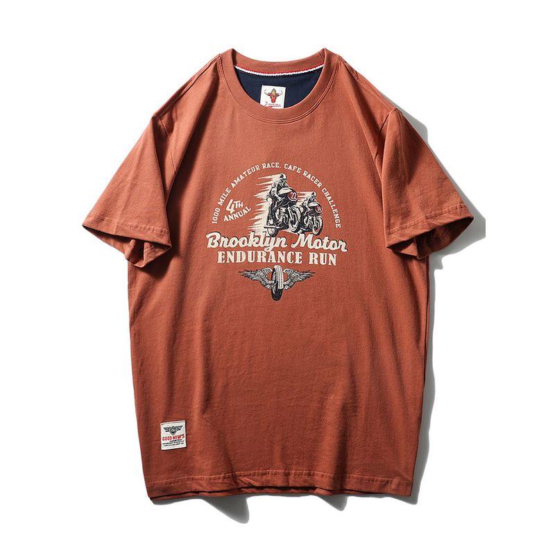 American Retro Niche Pure Cotton Trendy Brand Motorcycle Print Short-Sleeve T-Shirt for Men, Summer Export Men's Clothing, All-Cotton T-Shirt