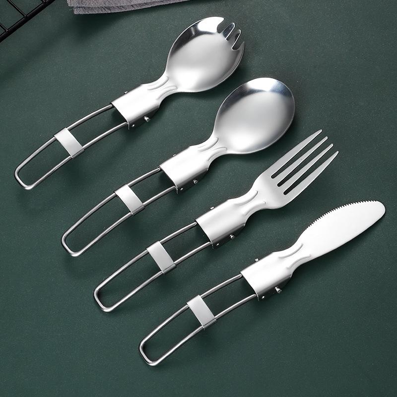 Portable 304 Stainless Steel Folding Cutlery Set: 3-Piece for Students & Outdoor Use