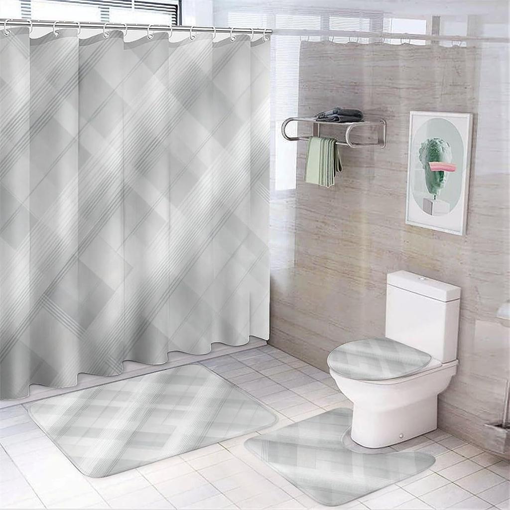 Bathroom Curtain And Rug Set, Sunflower Pattern Printed On Shower Curtain And Bath Mat Set, Designed For Farmhouse Contemporary