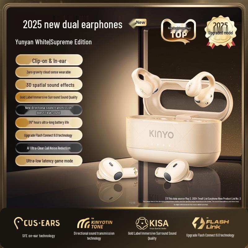 

New 2025 Wireless Bluetooth Ear Clip Earphones - Dual Pair with Long Battery Life and Government Subsidy
