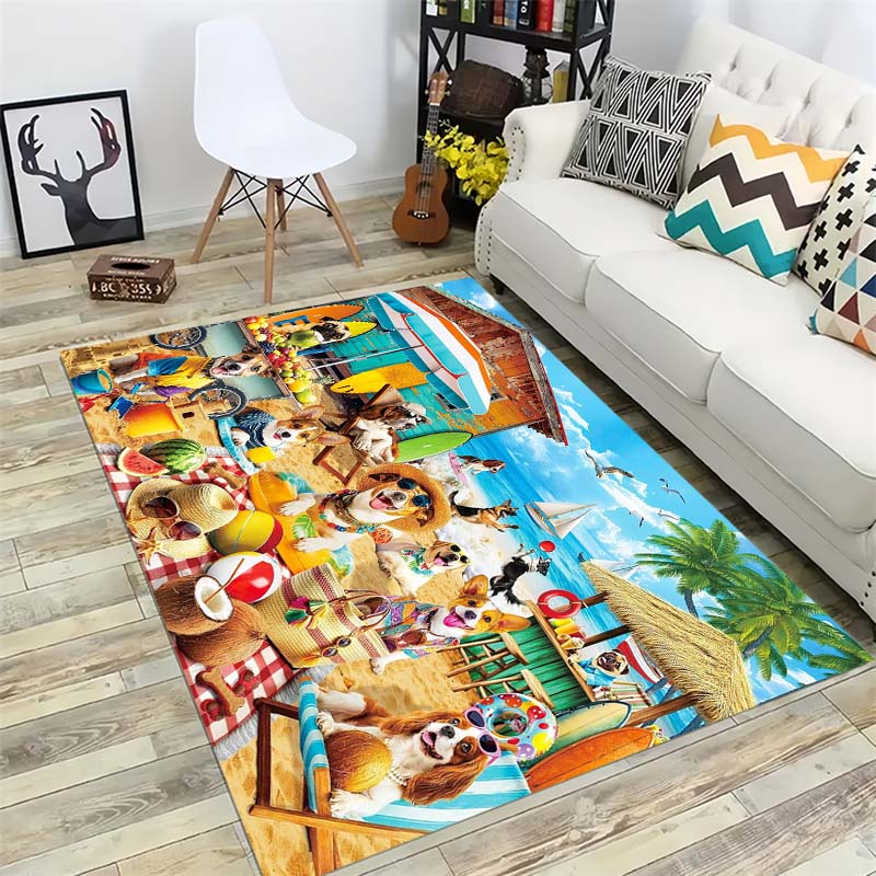 Cartoon Mushroom Elf Area Rug, Cute Fungi Floor Mat