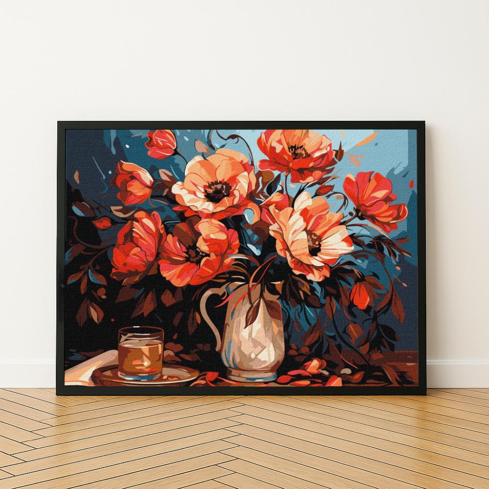 Malowanie Po Numerach Z Ramą Obrazy Do Malowania - Kolorowe Maki 50X40 Cm