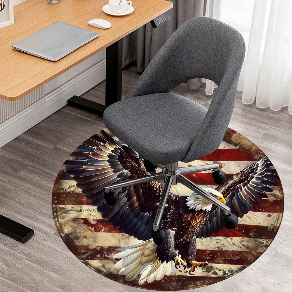 1pc American Flag Eagle Round Chair Mat Office Area Rug - Non-Slip, Floor Mat for Office, Bedroom, Ideal Home Decor Gift C0112121