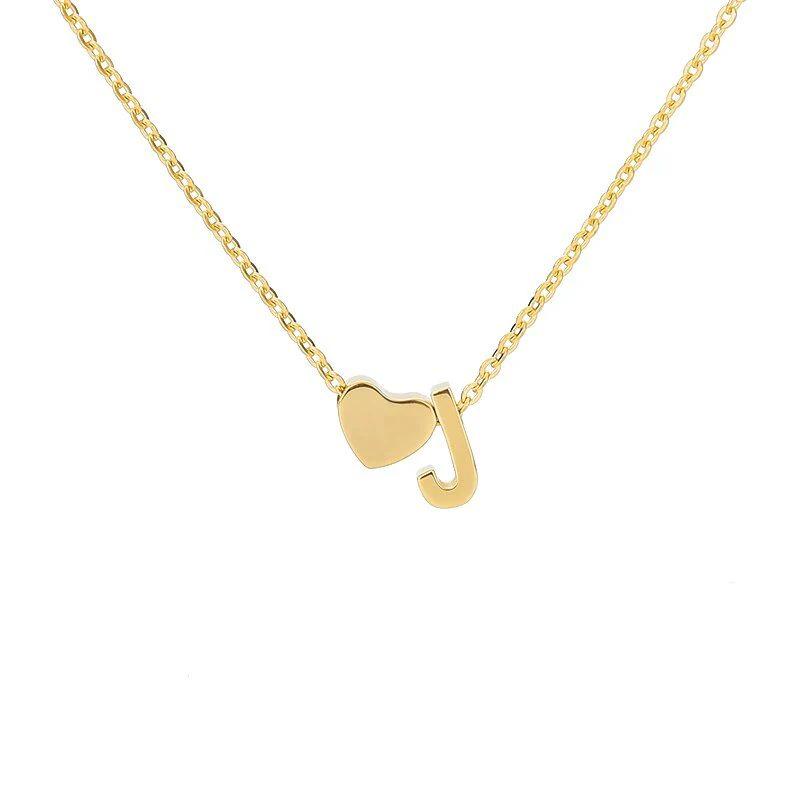 Stainless Steel Gold Heart & Alphabet Bead Necklace A-Z