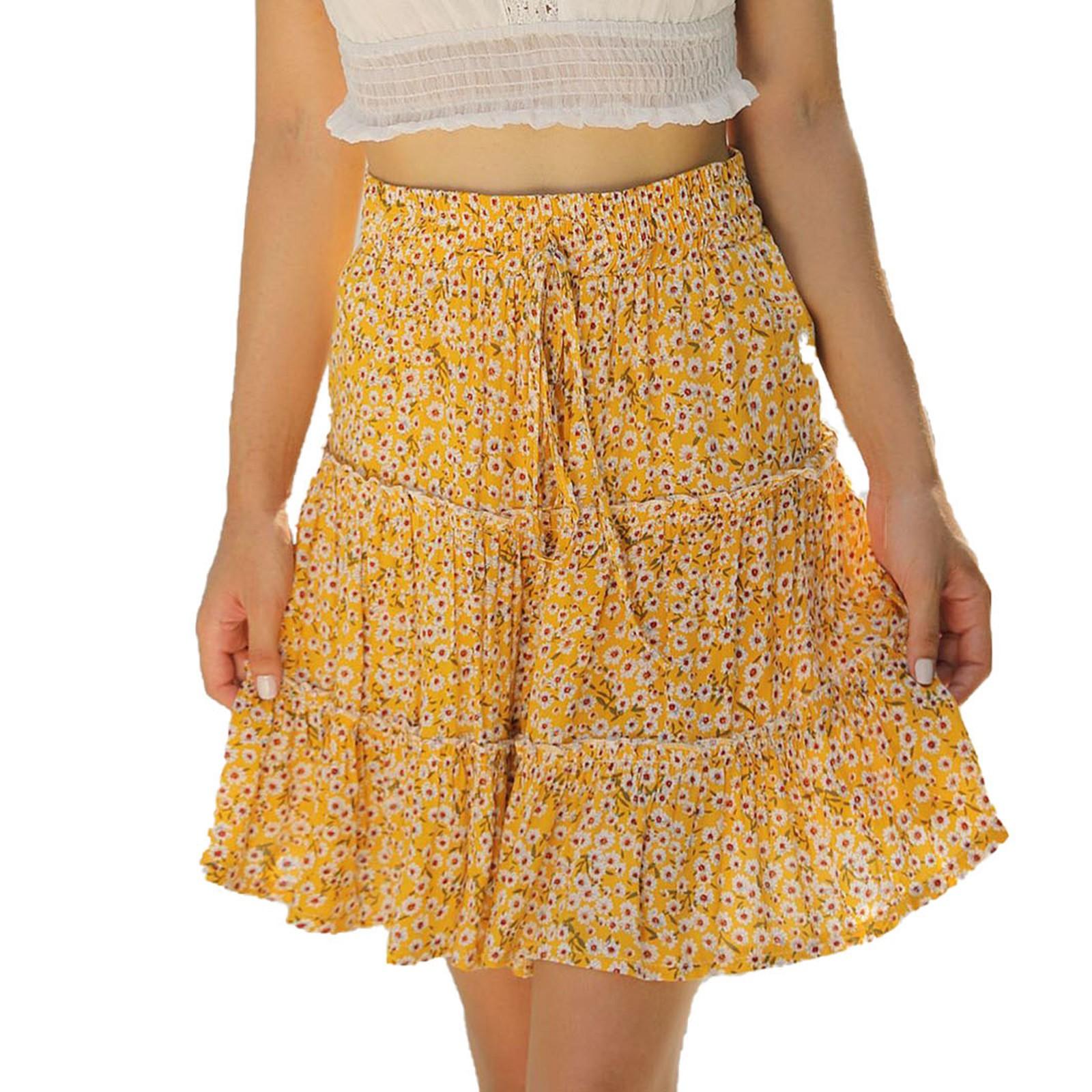 

Женская полуюбка с высокой талией и рюшами и цветочным принтом, пляжная короткая юбка трапециевидной формы XL жёлтый