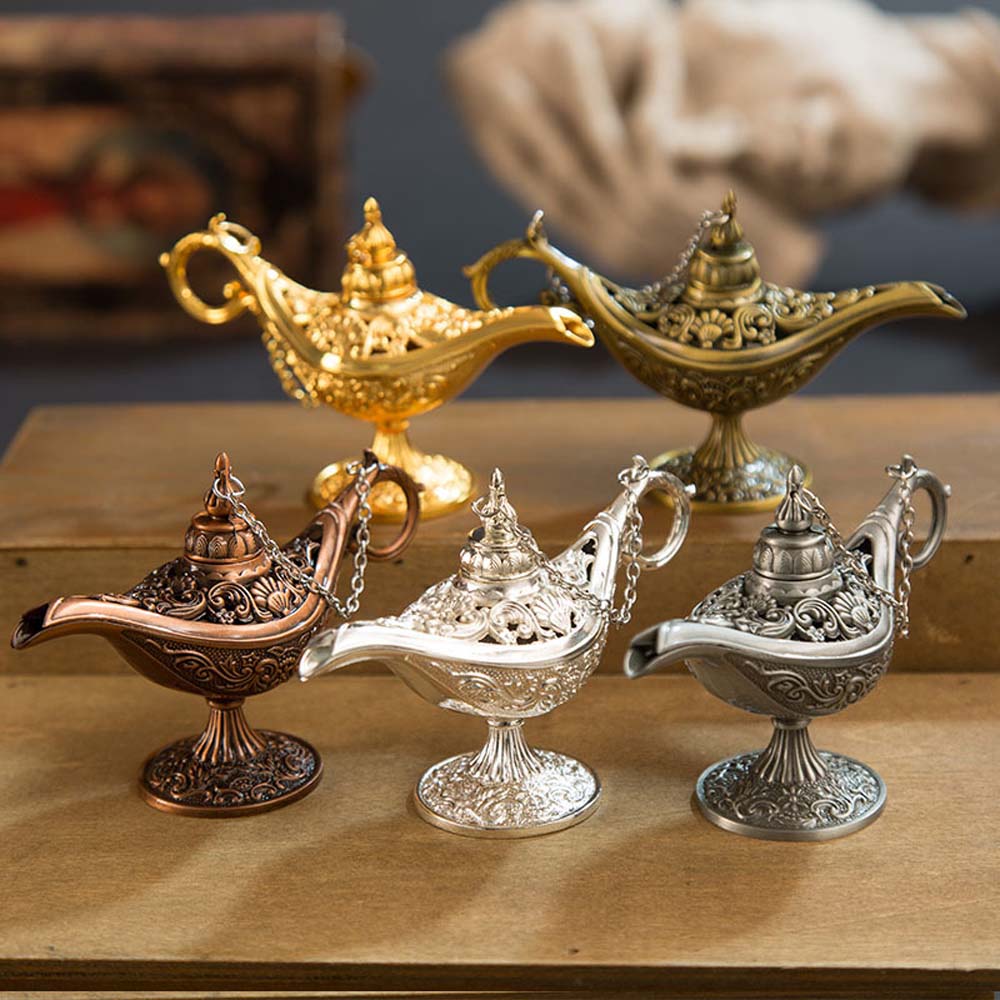 Zinc Zinc Alloy Home Decor Hollow Out Desktop Decor Ornaments Aladdined Magic Lamp Incense Holder Tea Pot