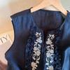 Women Linen Cotton Embroidery Sleeveless Blouse Ruffle Trim Casual Tank Top