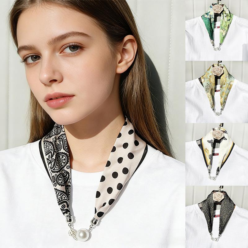 1Pc Cloth Accessories Versatile Patterned Texture Pearl Fashion Neck Protection Scarf Magnetic Silk Scarf