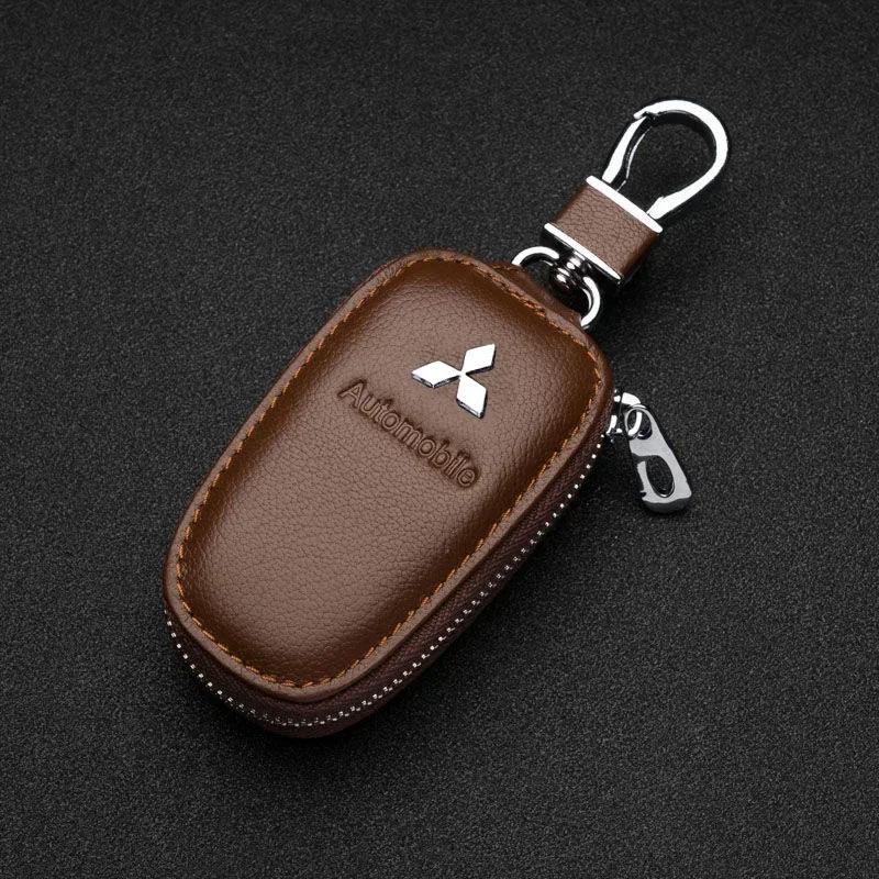 lcbk8 Leather Car Key Chain Protective Bag Case For Mitsubishi Ralliart ASX Eclipse Galant Mirage Montero EVO Xpander Accessories