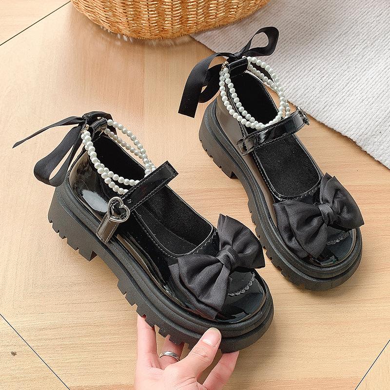 Fashion Women's Mary Jane Shoes Vintage Womens Shoes Block Heel Buckles Platform Shoes Bows Pearls Women Pumps Durable Zapatos De Mujer
