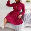 Sexy High Waist Hollow Out Swing Dress for Women Solid Color Large Size Autumn Winter Fashion