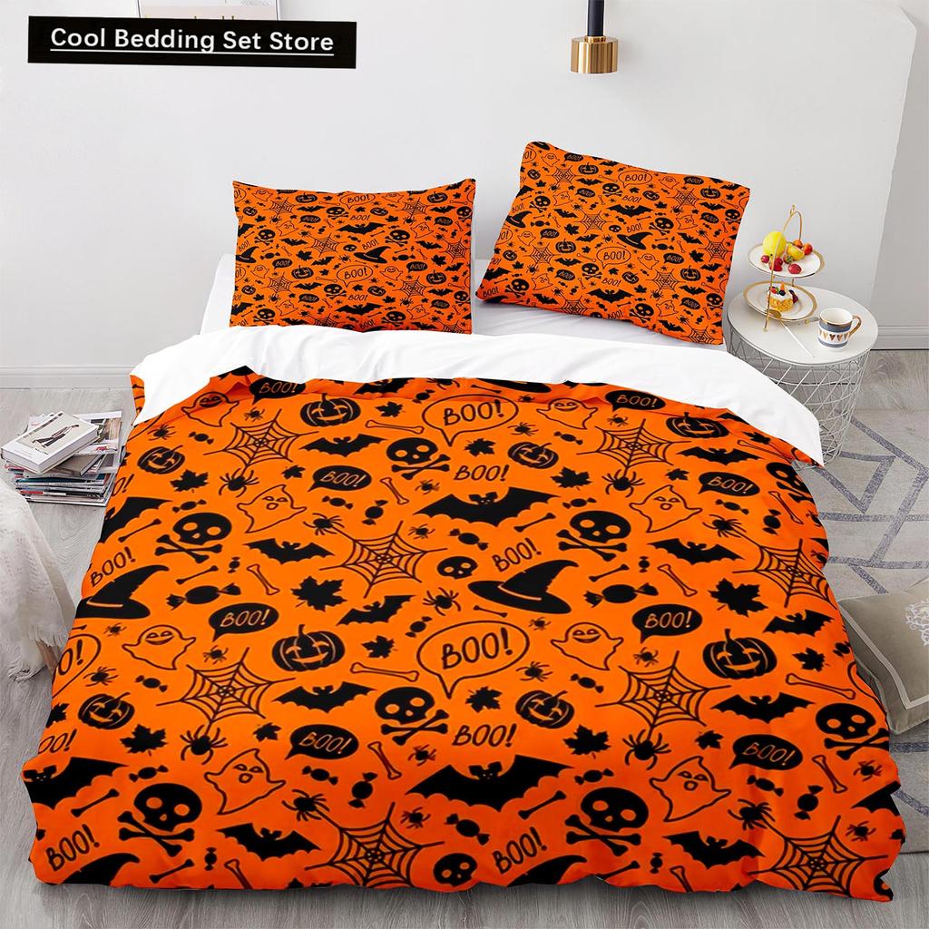 Halloween Boo King Queen Duvet Cover Cartoon Eyes Bedding Set for Kids Teens Adults Little Monster Ghost Polyester Quilt Cover