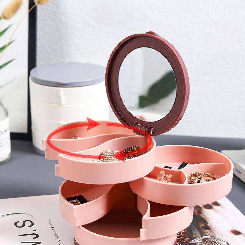Multifunctional Rotating Jewelry Storage Box, 4 Layer Storage with Mirror Storage Box, Earrings Necklace Jewelry Dust-proof Box