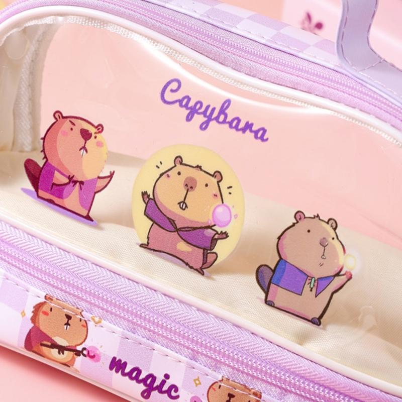 Cartoon Capibala Pencil Bag Large Capacity Pencil Case Aesthetic Pen Case Makeup Bag Clear Pen Bag Pencil Organisers