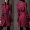 Womens Winter Lapel Double-Breasted SlimLong Trench Coat Overcoat 