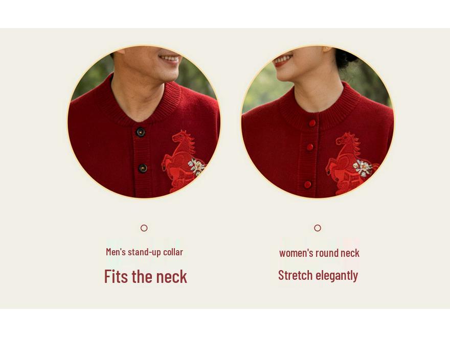 2026 Autumn/Winter Fine Wool Horse Embroidery Cardigan for Middle-aged & Elderly