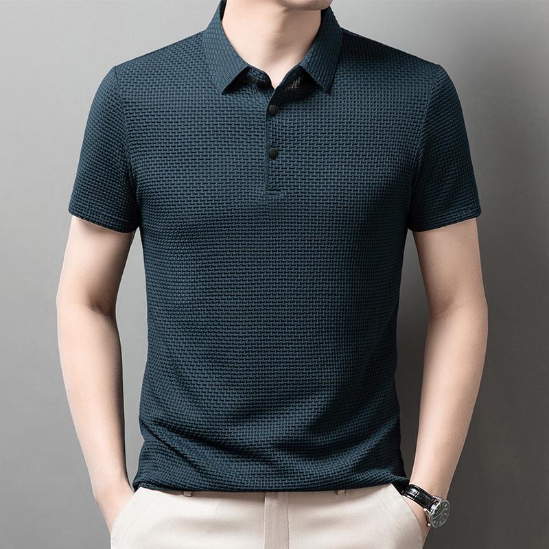 STORN New Men's Business Casual Short Sleeved Bone Flower Solid Color POLO Shirt Fashion Breathable Comfortable Summer Versatile Top