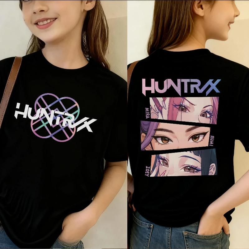 

K-pop Охотник на демонов Мультяшный Аниме Милый Мягкий Круглый вырез Модный Летний Удобный Детская футболка 130