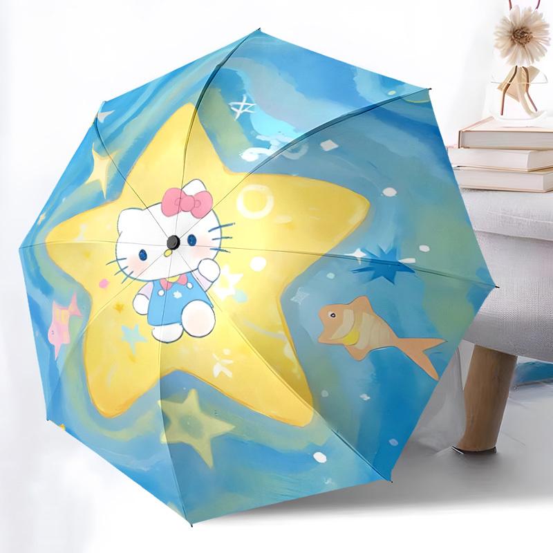1pc Hello Kitty, Starfish Automatic Open/Close Umbrella - Compact Travel Umbrella with 8-Rib Durable Frame, Lightweight & Portable for Commuting, Fash