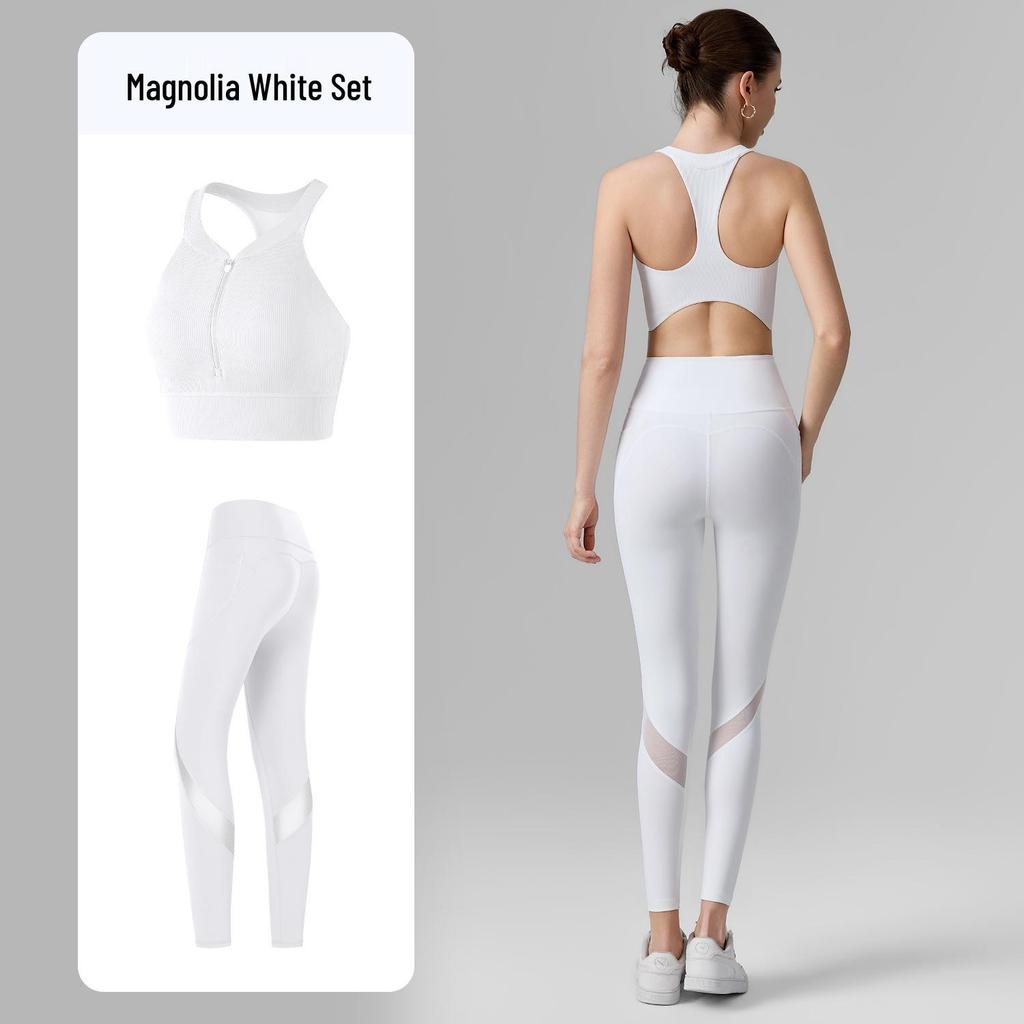 Women's High-Intensity Yoga Set: Zipper Sports Bra & Mesh Leggings with Pocket