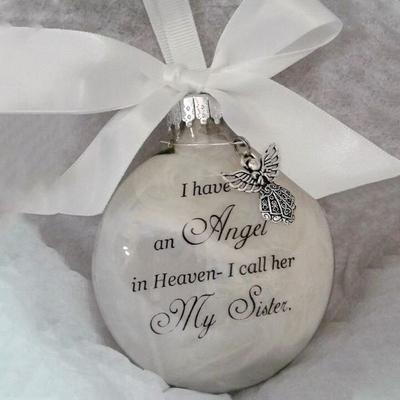 Bola de Natal de 8cm com Pena "Tenho um Anjo no Céu" Pingentes Ornamento Pendurado Memorial Leve Reutilizável