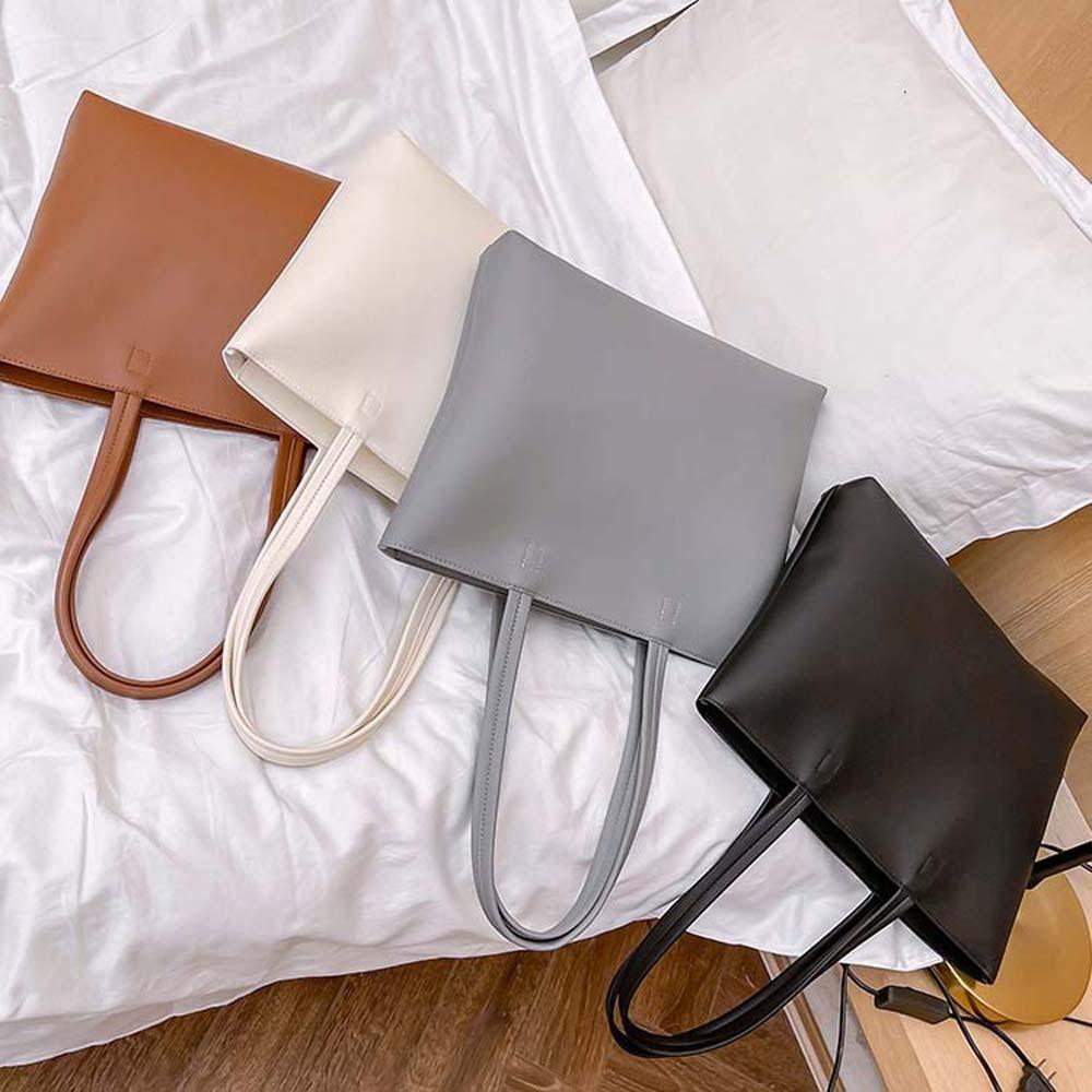 Large Capacity Solid Color Handbag Anti-splash Water French Underarm Bag Soft PU Tote Bag  Party