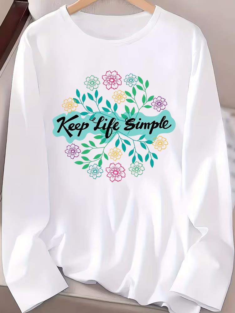 (Asian Size) Women Female Clothing Letter Cute 90s Casual Tee Lady Printed O-neck Long Sleeve T Shirt  Fashion Top Graphic T-shirts