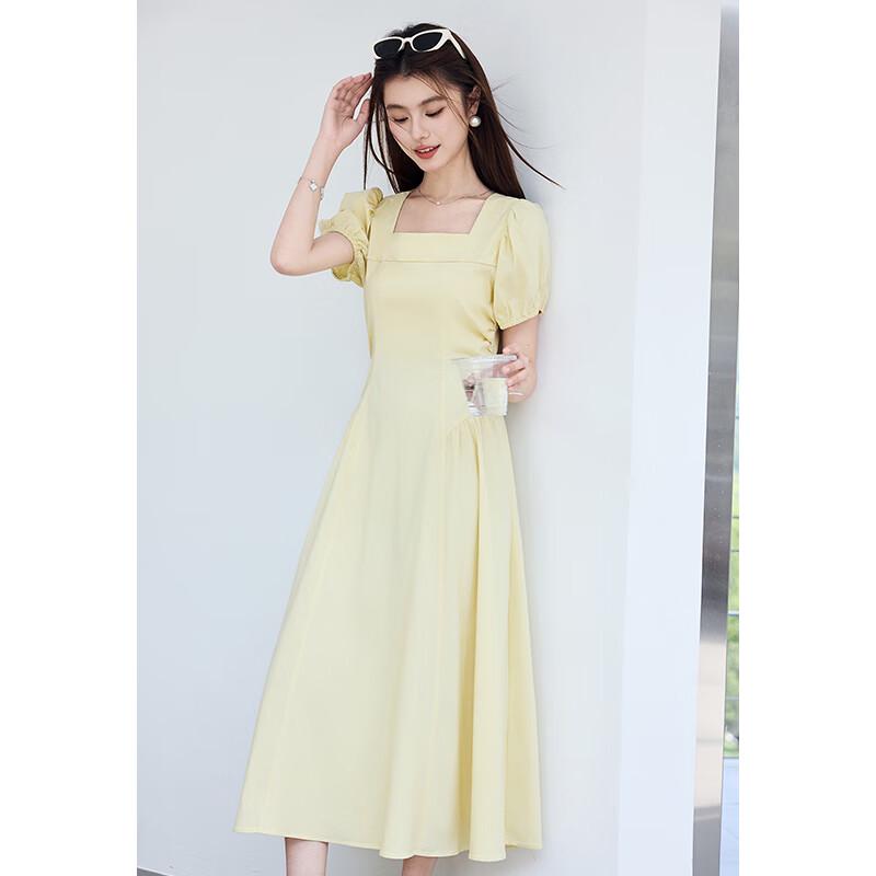 VICTORIA&VERA Women's French Square Neck Puff Sleeve Midi Dress