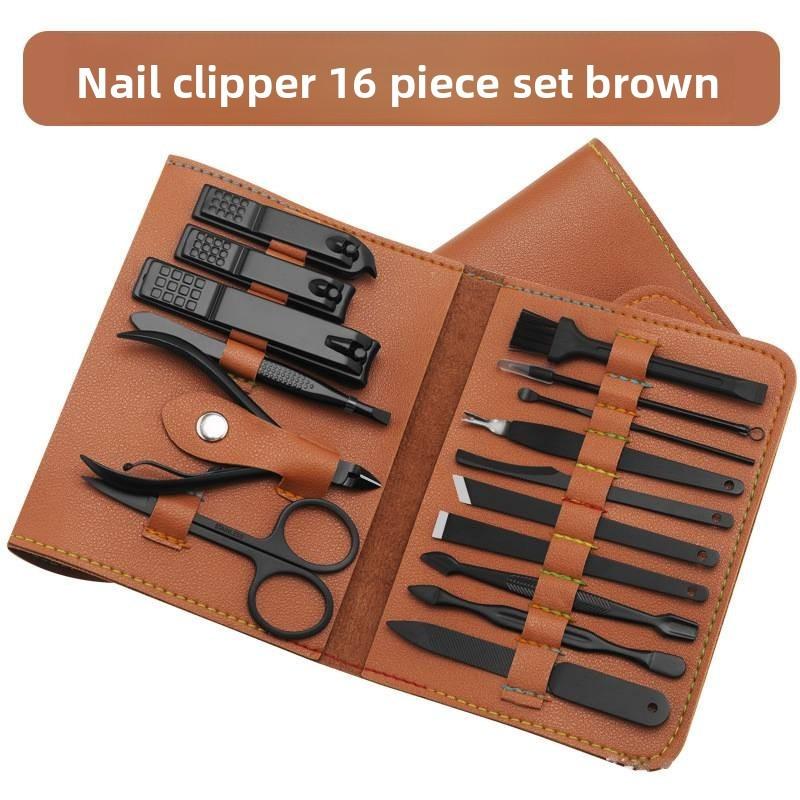 

Nail Care Kit 16pcs Stainless Steel Manicure Set For Home Use коричневий