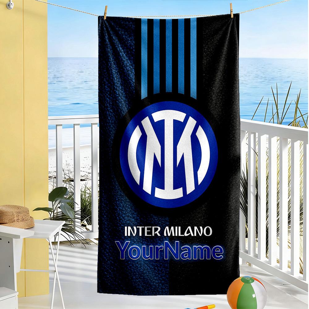 Inter Milan Customize Text Beach Towel Quick-Dry Soft Microfiber Ideal for Travel Outdoor Swim Pool Yoga Surf Camping Hiking Gym Gift Holiday