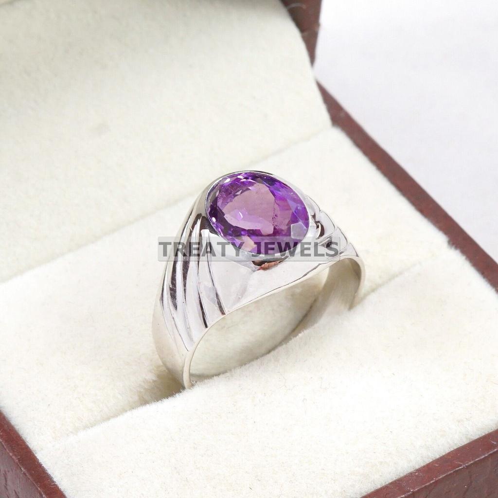 Amethyst Oval Cut Gemstone With 925 Sterling Silver Ring For Men's #A701 JL375658920411