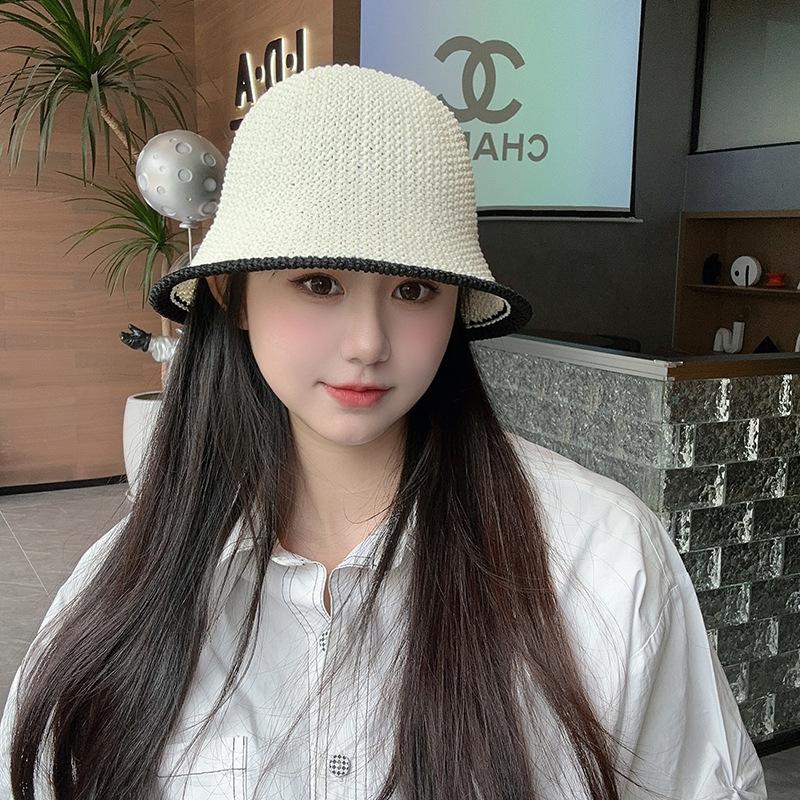 Foldable Bucket Hat Women's Sunshade Sunscreen Hat Simple Color Matching Milk Silk Woven Bucket Hat