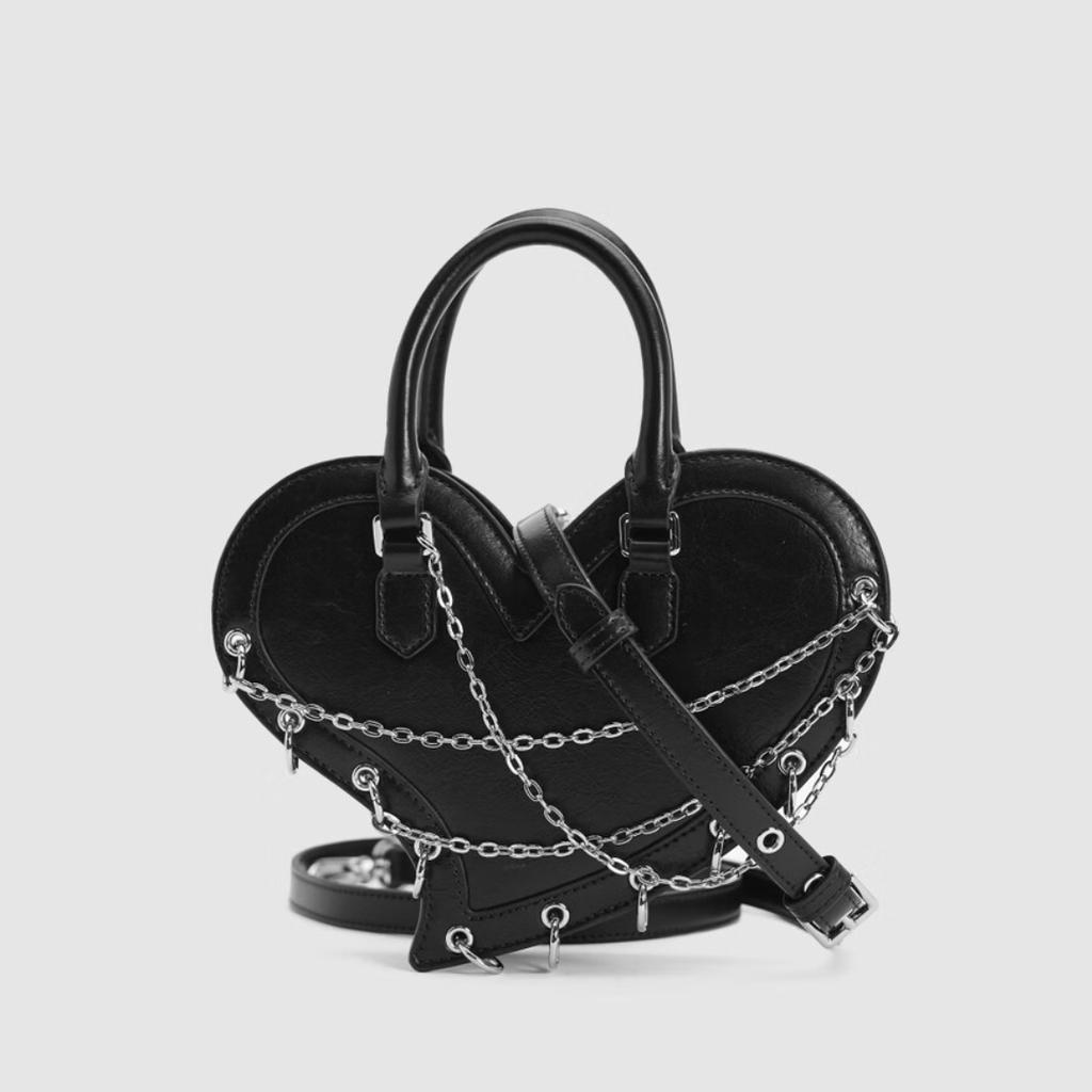 Neue Herz-Punkrock-Umhängetasche für Damen. Schwarz, Länge 18,5, Dicke 6,5 cm, Höhe 13,5