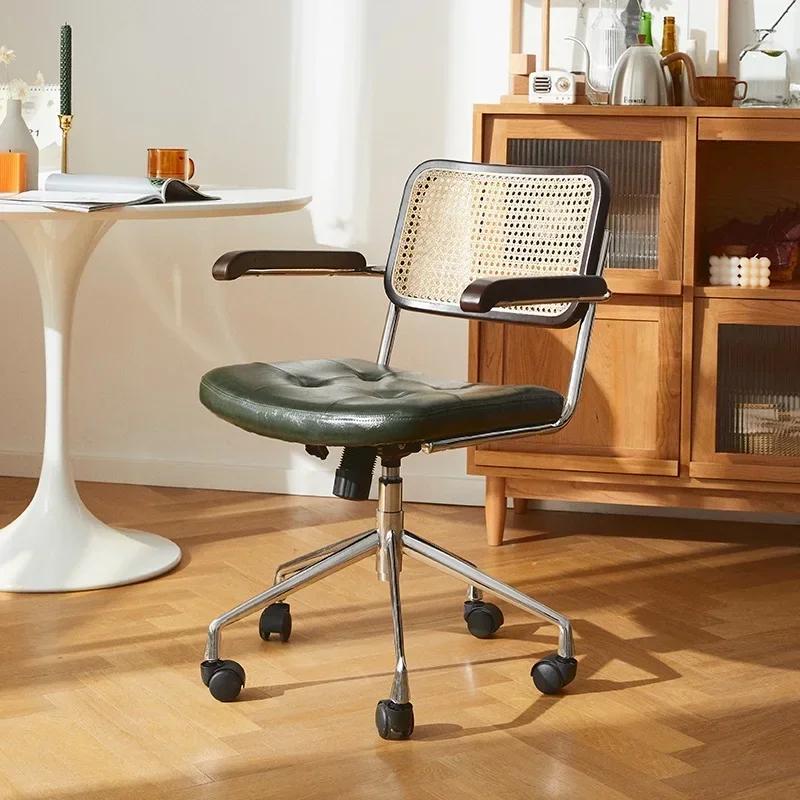 New Rattan Computer Chair Retro Swivel Chair Comfortable Desk Breathable Armrest Rattan Chair Office Furniture