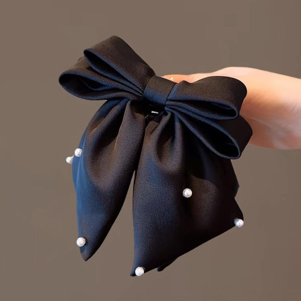 Perlen Satinschleife Haarnadeln Einfarbige Pferdeschwanz-Haarnadeln Elegante Perlen-Haarspangen Damen