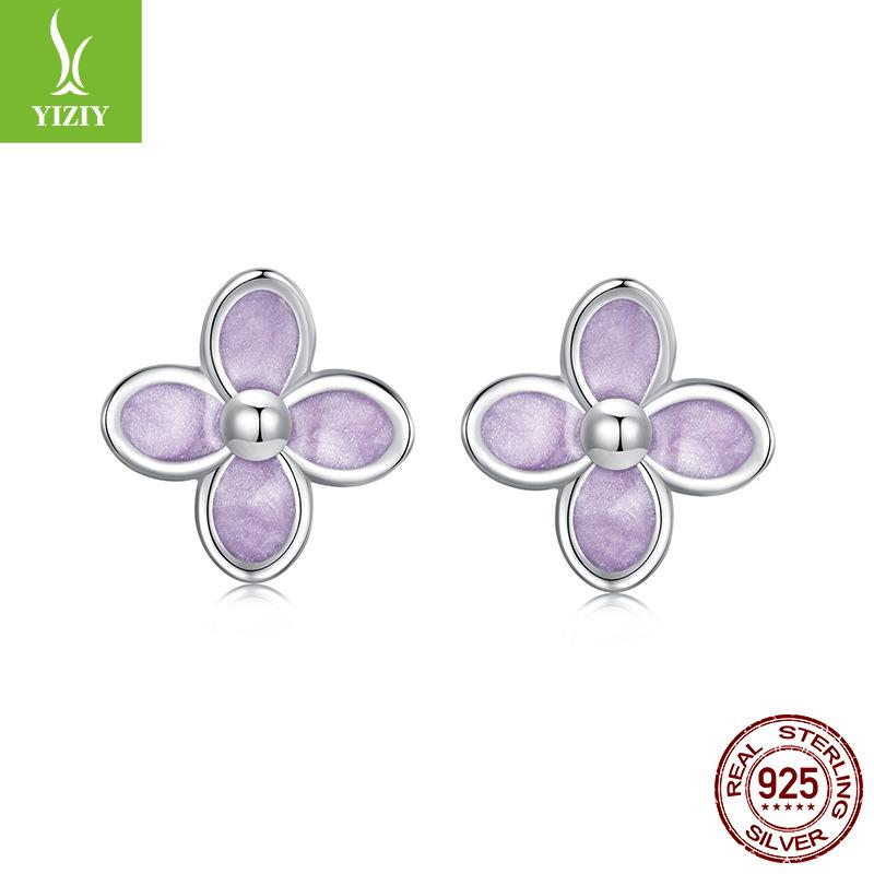 Dripping Oil Flower Stud Earrings Collection Mori Small Fresh S925 Sterling Silver Small Flower Stud Earrings