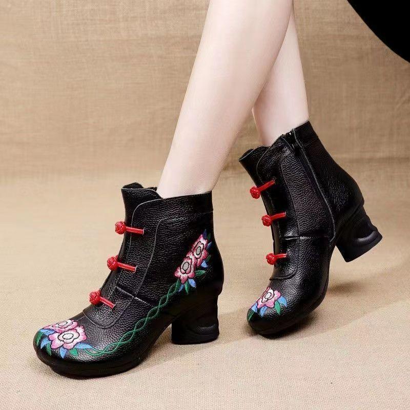 

Модные этнические ботильоны бохо женские из искусственной кожи дешевые водонепроницаемые туфли женские винтажные вышитые ботинки женские на блочном среднем каблуке ботильоны 35