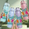 1PC Best Teacher Ever Quote 750ml Color Plastic Sports Water Bottle Leakproof Flip Straw Lid Suitable for Sports Office Home Use