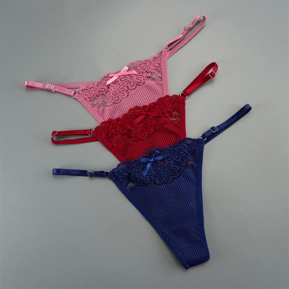 3Pcs/Pack Women Sexy Thong  Low Waist Sexy Underwear Hollow Out Lace Panties Lingerie Superior Comfortable G-String Fast Send