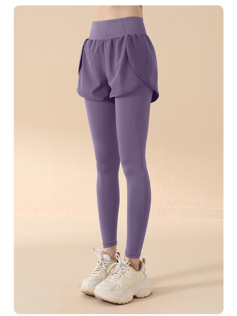 2025 High Waist Yoga Pants: Fake Two-Piece, Elastic, Hip-Lifting, Tummy Control, Nude Feel, Anti-Exposure Running and Fitness Wear