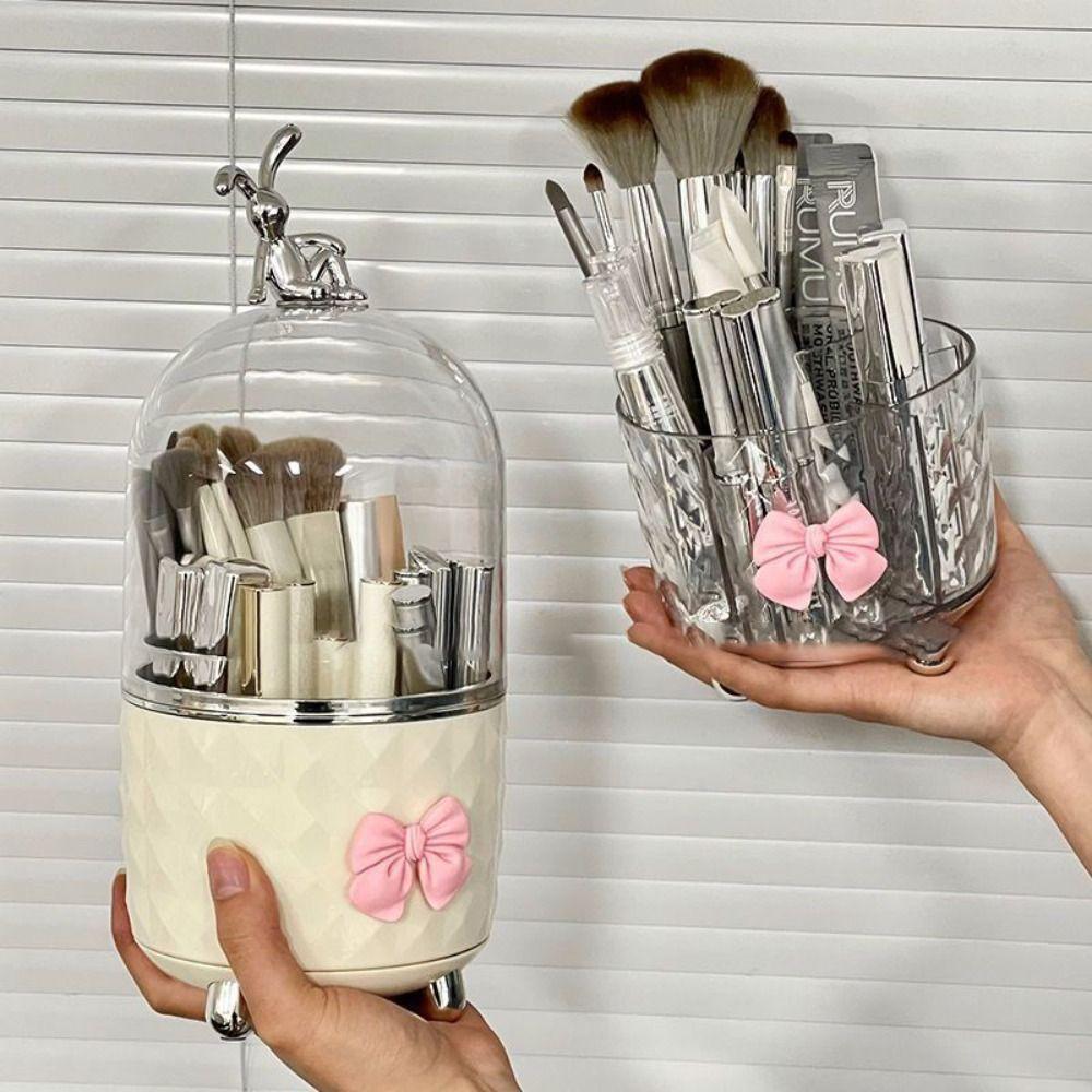with Lid Cosmetic Tools Organizer Dustproof Spinning Brush Storage  Vanity Bathroom