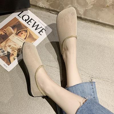 Fashion 2025 Summer Women Flats Hollow Design Breathable Mesh Casual Shoes Solid Color Square Toe Large Size Zapatos De Mujer Flats