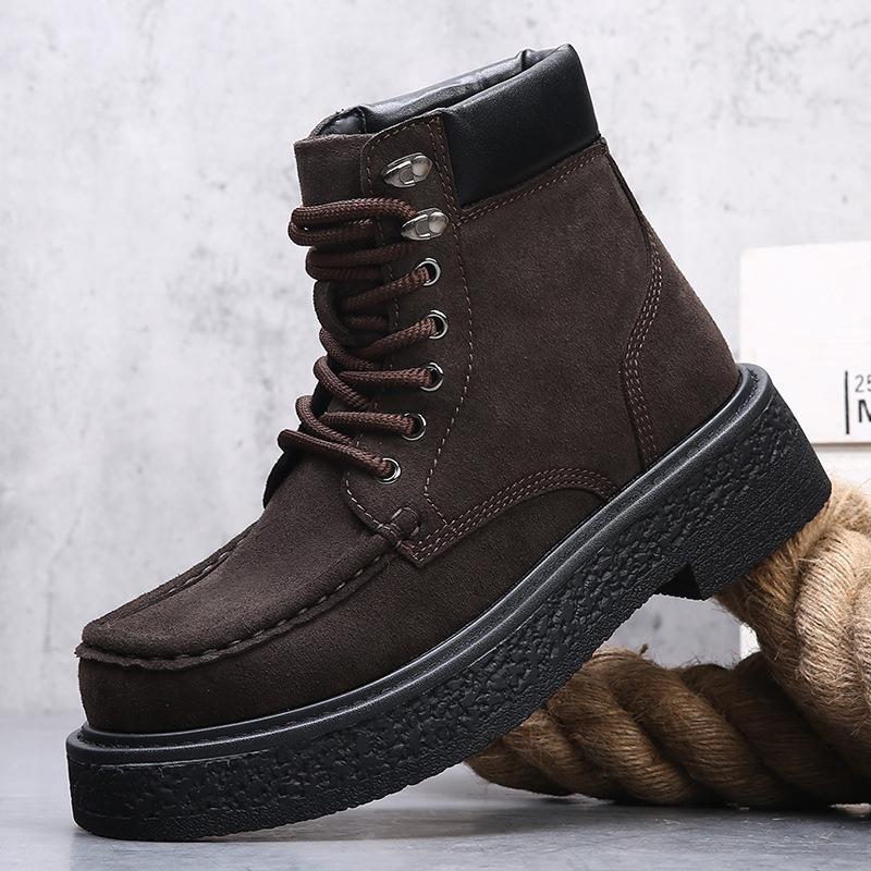 Autumn and winter new locomotive boots men's fur climbing retro thick-soled heightening men's boots high-top fashion versatile Martin boots
