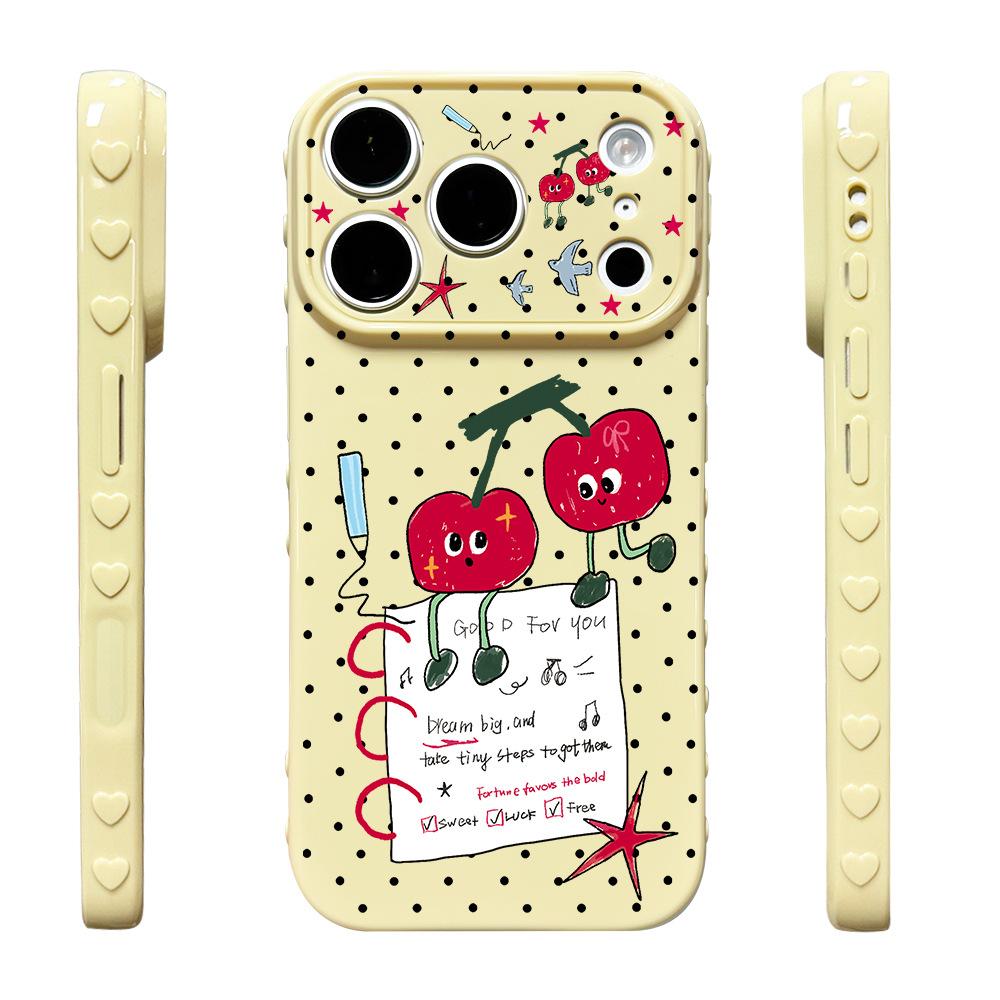 Red cherry is suitable for iPhone17/17Pro mobile phone case, anti-drop Apple 16/15 protective case 14 new models.