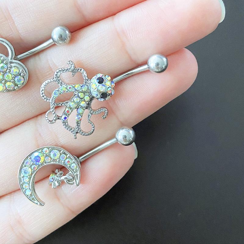 Colorful Zircon Starmoon Octopus Inlaid Diamonds Belly Piercings Ring Sexy Belly Button Ring Body Ring Women Jewelry