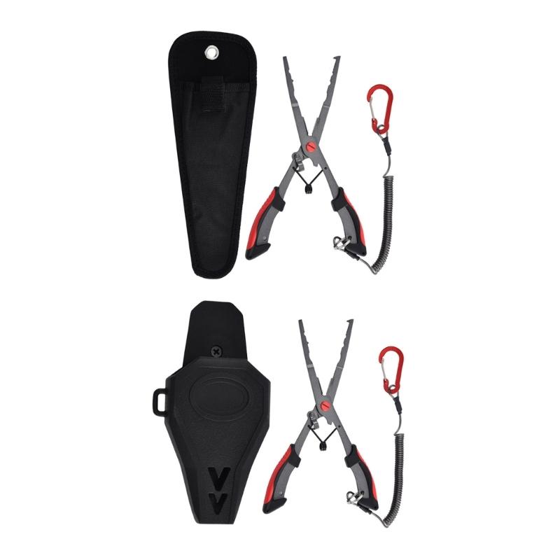 Multifunctional Pliers with Sheath Coiled Lanyard Fishing Pliers Braided Fishing Line Cutter Rings Openers Hook Remover