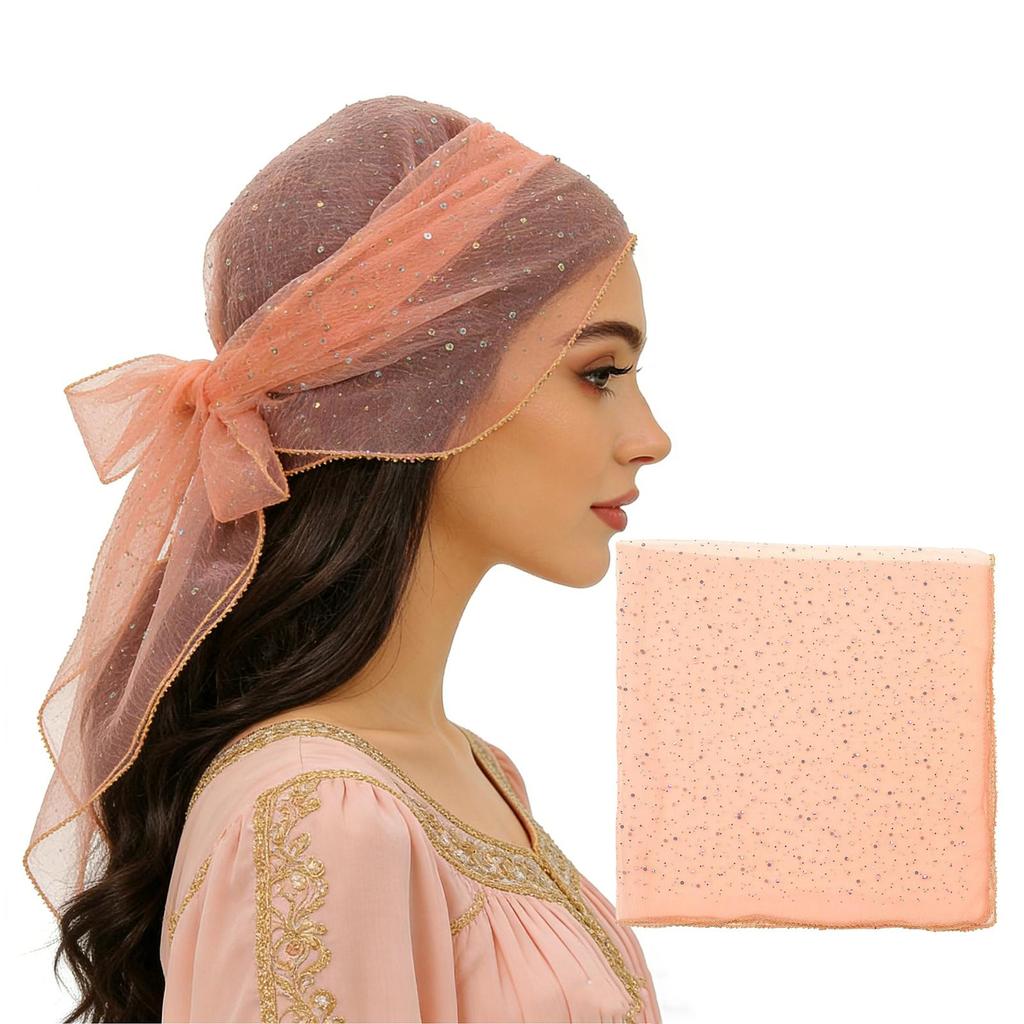 80cm Glitter Rhinestone Square Scarf, Sparkly Mesh Head Wrap for Women