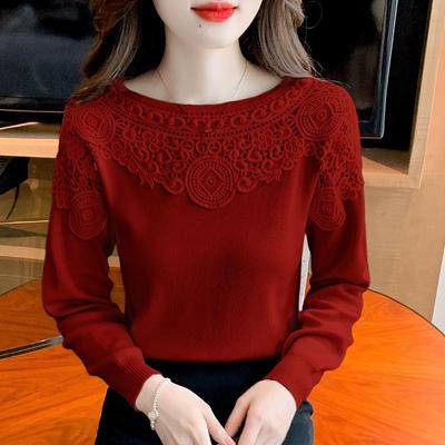 New French Gentle Lace Sweater  Fashion Splicing Bottoming Shirt Women's Fashion Long-sleeved Top