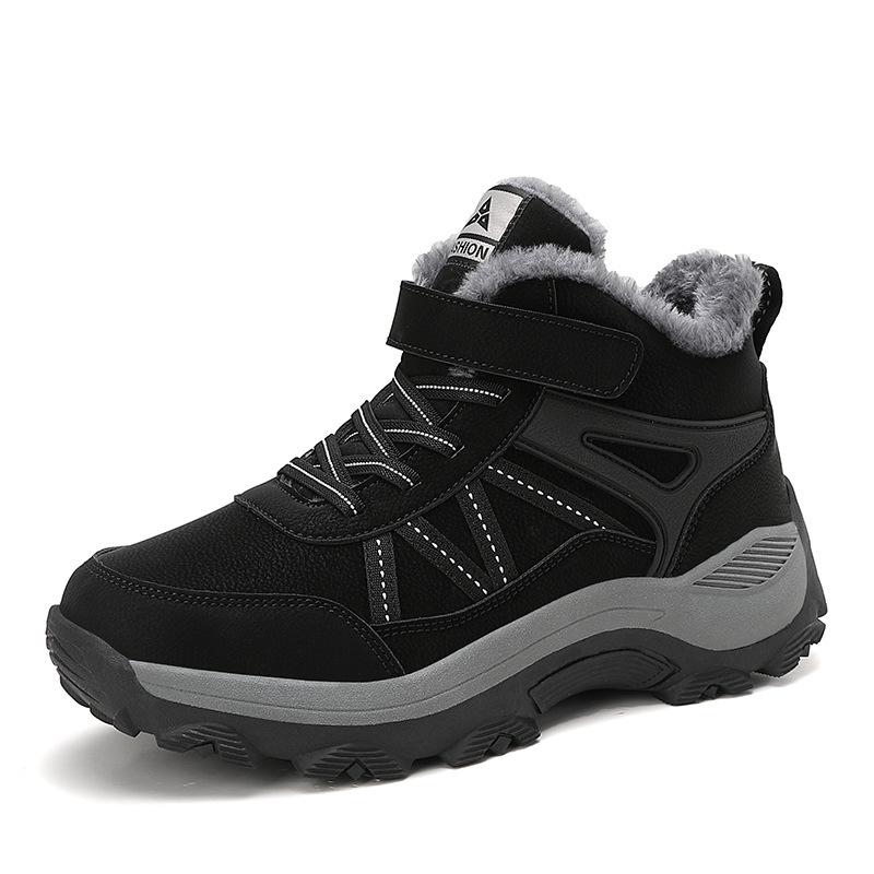 Autumn and winter velvet middle-aged walking shoes men's winter round head cotton warm cotton shoes women's cross-border large size